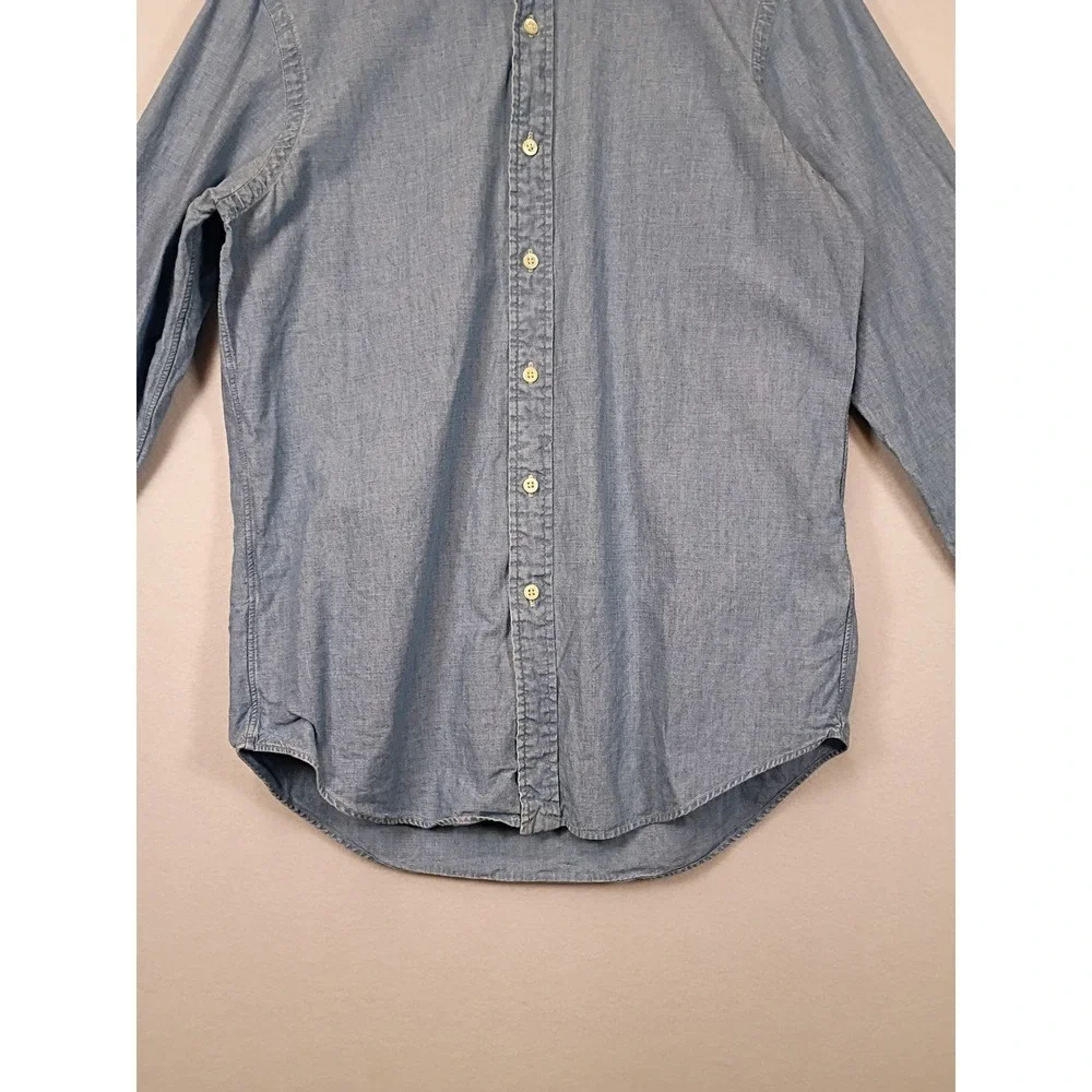 Classic Americana Polo Ralph Lauren Mens Medium Blue Cotton Chambray Button Down